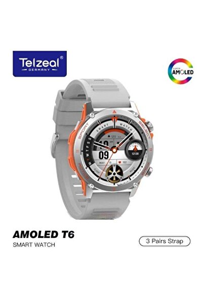 TELZEAL AMOLED T6 Smartwatch With AMOLED Display 30M Waterproof 2 Pair Straps...
