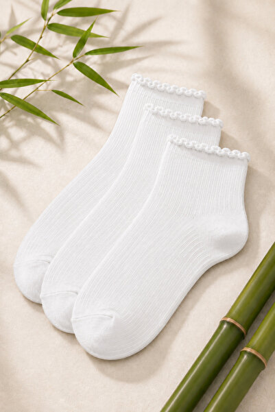 tibo 3 Pairs Bamboo Seamless Lettuce Elastic Summer Women's College Socks
