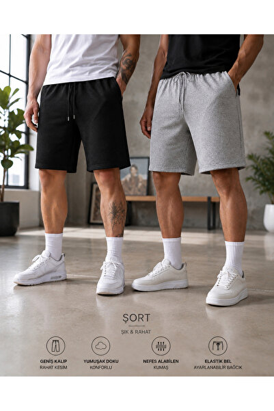 BERYY MODA Capture Comfort with Double Black and Gray Wide Fit Shorts