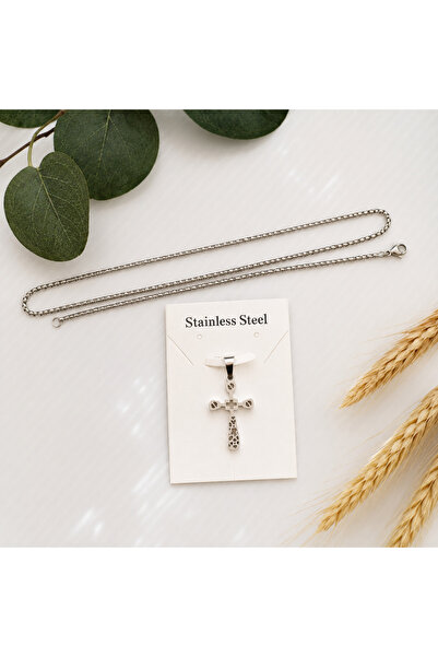 GlaMLo Accessories Lănțișor din oțel inoxidabil cu pandantiv cruce 55 cm