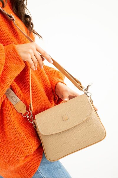 Just Polo Women's Beige Hand and Shoulder Bag with Cover, Multi-Compartment, ...