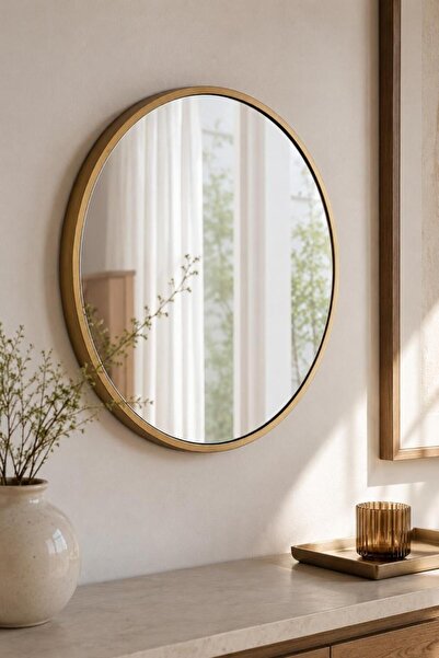 Generic Large Circular Mirror with Brown Aluminum Frame (80X80 cm) for an Ele...