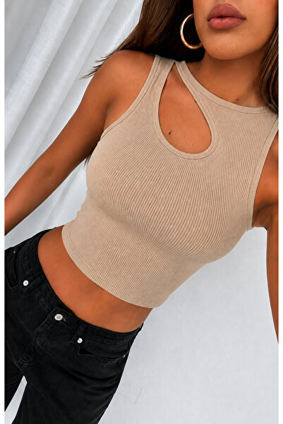 ÖZ PAMUK Women's Camisole Crop Blouse with Low Cut Neckline