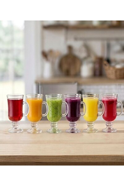 LUXURY Set of 6 Glass Cups with Base and Handle Used for Drinking Juice