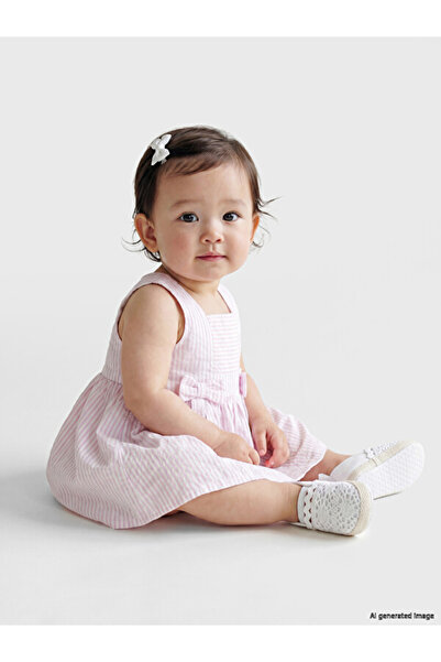 LC Waikiki I Bow Detailed Square Roba Collar Striped Baby Girl Dress from Fre...
