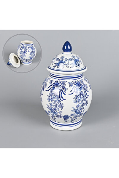 Generica Decorative Ceramic Vase with Lid, 18X32Cm, Blue and White - for Deco...