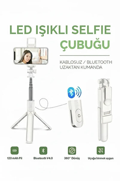 Epilons Led Işıklı Selfie Çubuğu Bluetooth Kumandalı Kablosuz Tripot Selfie M...