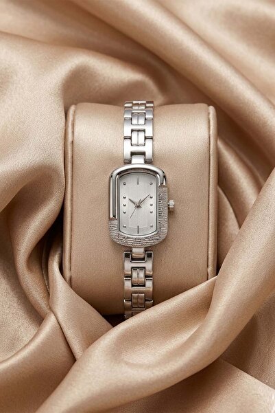 GANYMET Heiro Women's Silver Rectangular Case Stone Detailed Steel Band Wrist...
