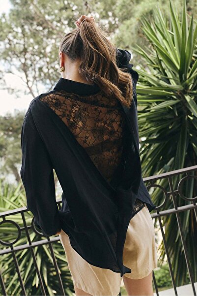 Suziş Black Shirt with Lace Detail on the Back Standard Size 5099