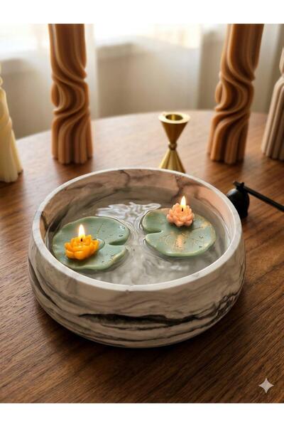 SCA CANDLE Dekoratif mum deniz çiçeği 2 Adet +Kase Topalm 3 parça