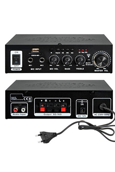 Notel Stereo Amfi 100 Watt Bt Pc Mic Usb Sd 12v 220v NOT-306