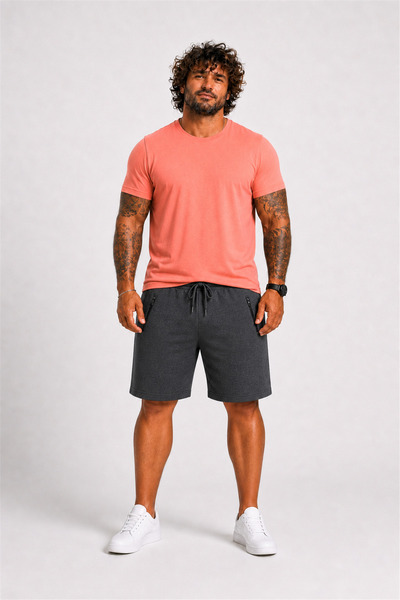 Starbattal Large Size Zippered Classic Combed Cotton Shorts 26622 Anthracite ...