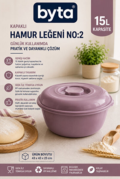 BYTA 15 L Dough Basin with Lid No:2 Bpa-Free Plastic Dough Kneading, Proofing...