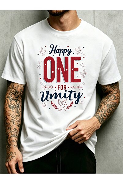 NOURAM تي شيرت رجالي بياقة دائرية على الطراز الأمريكي، تصميم Happy One Unity،...
