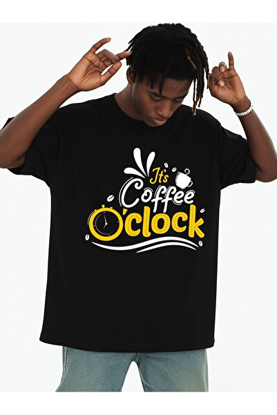 2mcup تي شيرت رجالي بتصميم Coffee Time باللون الأسود، قميص رياضي متعدد الاستخ...