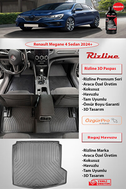 Rizline Premium Renault Megane 4 Sedan 2024 ve Sonrası 3D Paspas ve Sağ Cep B...