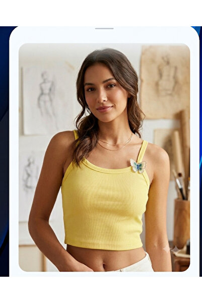 ROGEN FİT Women's Strappy Cotton Camisole with Lycra and Butterfly Detail