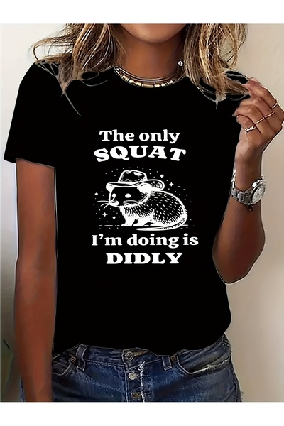 BASEPULSE تي شيرت نسائي بطبعة باندا مضحكة بعبارة "The Only Squat I'm Doing Is...