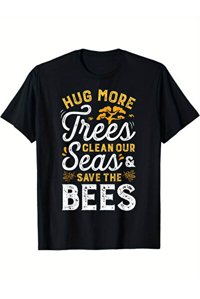 BASEPULSE تي شيرت رجالي بتصميم كلاسيكي عليه طباعة "Hug More Trees Clean Our S...
