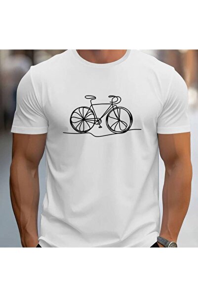 STITCHLY تي شيرت رجالي أبيض بأكمام قصيرة بتصميم دراجة هوائية، تي شيرت كاجوال ...