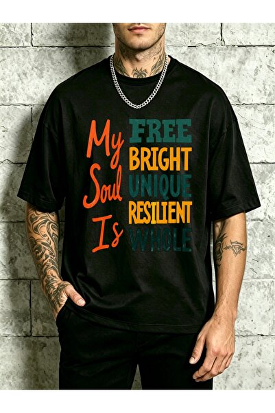 2mcup تي شيرت رجالي بتصميم جرافيكي فريد وقوي من My Soul Is Free، بقصة فضفاضة،...