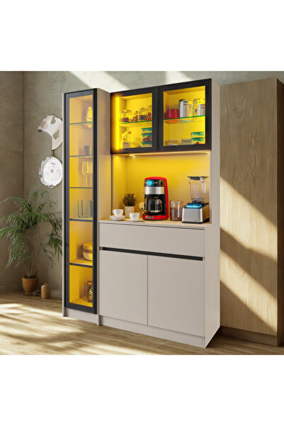 SARIOĞLU MOBİLYA Viena Sand Midi Sol Vitirinli Kahve Köşesi 130 cm Komple MDF...
