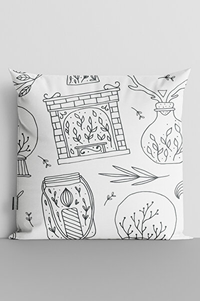 TicaretJet Fireplace and Candle Themed Double Sided Digital Printed Throw Pil...