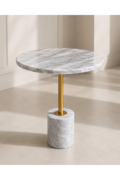 zekmar home stone Doğal Gri Mermer Gold Metal Yan Sehpa | Modern ve Lüks Tasarım