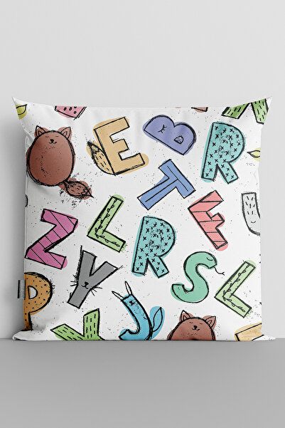 TicaretJet Colorful Letters Double Sided Digital Printed Children's Room Thro...