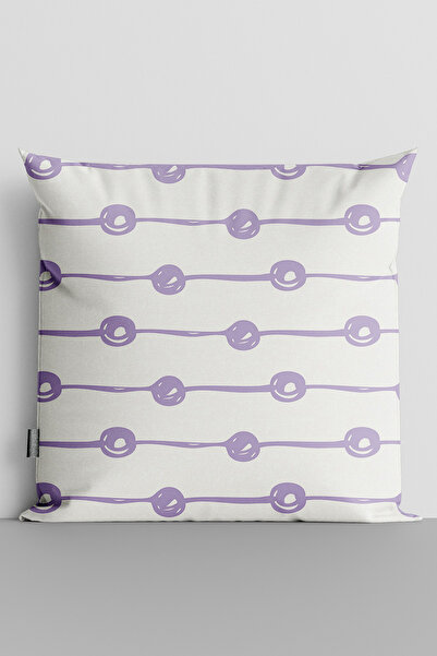 TicaretJet Purple Lines and Dots Double Sided Digital Printed Throw Pillow Cover