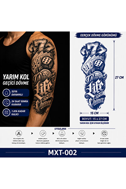 medink tattoo 1 Ay Kalıcı Sonradan Kararan 777 Şans oyun desenli Yarım Kol ge...