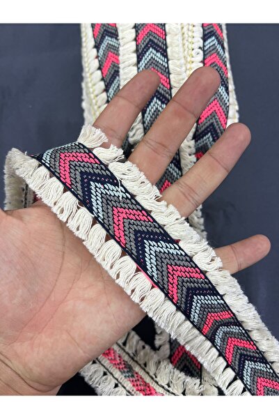 KAYA ARNİCA TEKSTİL Ethnic Patterned Tasseled Woven Ribbon-1 Meter