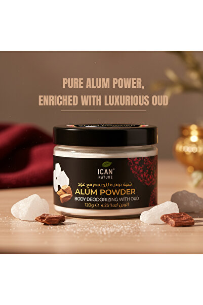 Ican London Natural Alum Powder with Oud Fragrance 120g – Natural Body Deodor...