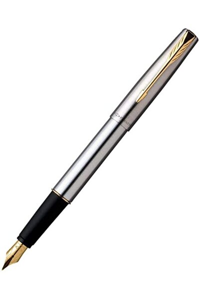 Parker قلم حبر فرونتير من الفولاذ المقاوم للصدأ مع حواف ذهبية ورأس رفيع