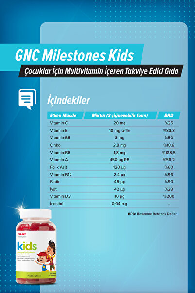 GNC Milestones Kids Multivitamin 120 Çiğnenebilir Form