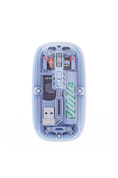 wiks Bluetooth 5.2 ve 2.4G USB Kablosuz Mouse, Şeffaf Tasarım, Şarj Edilebili...