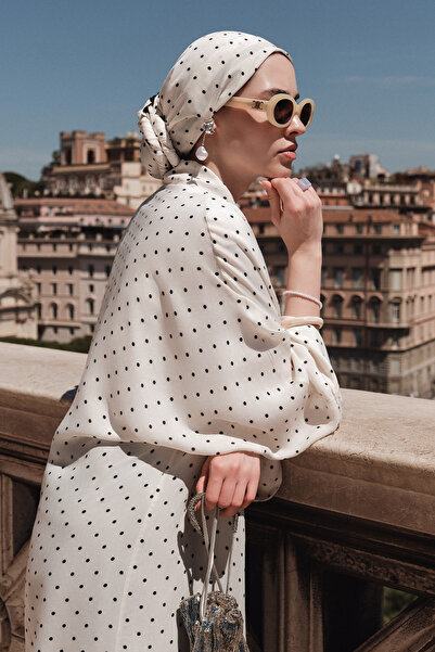carell Polka Dot Pattern Floş Shawl White