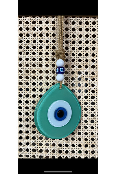 El Yapımı Turkuaz Cam Nazar Boncuklu Mandala Duvar Süsü 13x12 cm