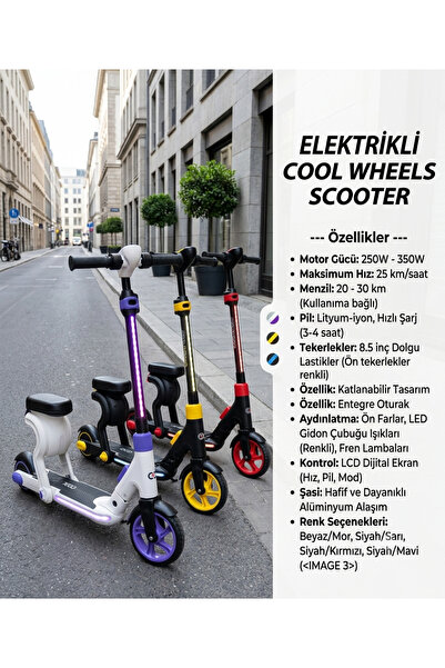 Cool Wheels ELEKTRİKLİ SCOOTER OTURAKLI SCOOTER RENK STOK DURUMUNA GÖRE GÖNDE...