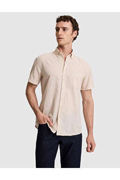 Pierre Cardin Beige Regular Fit Short Sleeve Shirt 50320916-Vr011