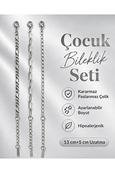 TWOGAN Erkek Çocuk İtalyan Bileklik Seti Kararmaz Çelik 3' lü