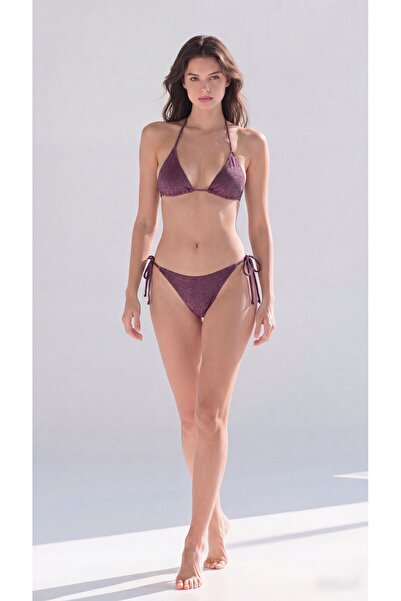 AYS Sleepwear AYS Sola Mürdüm Üçgen Kesim Bağlamalı Bikini Takımı