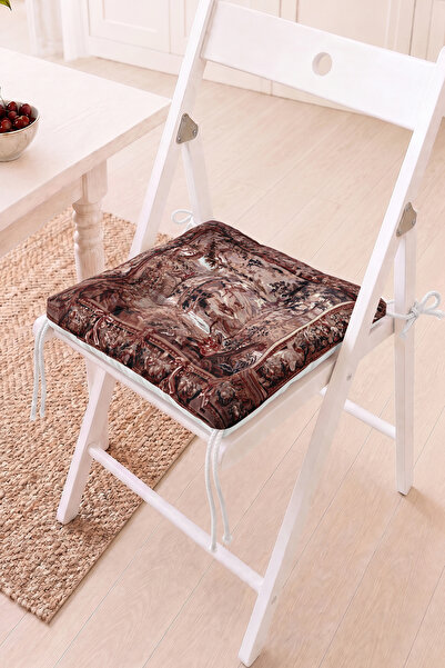 Home Antik Doğa Manzarası Desenli Pofidik Sandalye Minderi - Retro Dekoratif ...