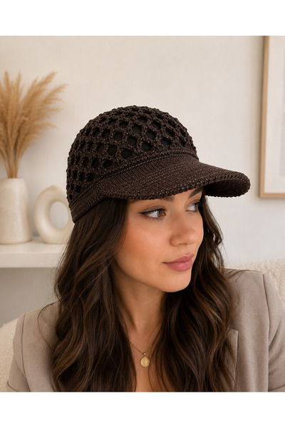 CSR AKSESUAR Handmade Mesh Sparkling Knitted Summer Visor Hat - Bohemian Croc...