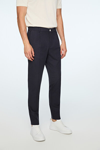 Morven Men's Navy Blue Polyviscon Trend Straight Slim Fit Trousers