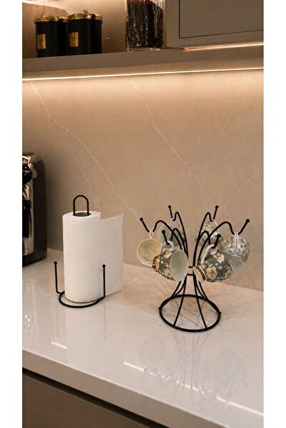 Edora Home Σετ 2 Μαύρες Κρεμάστρες για Κούπες με 6 Γάντζους, Όρθια Χάρτινη Θή...