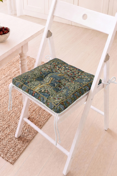 Home Botanik Desenli Pofidik Sandalye Minderi - Retro ve Vintage Dekoratif Mi...