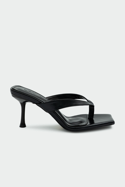 LAMİNTA Tiny Flip-Flop Heeled Black Women's Slippers