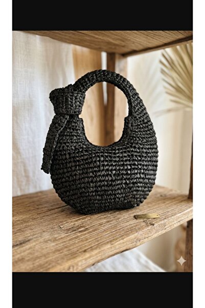 DOĞAÇ GİYİM Mini Straw Bag with Strap and Knot Detail