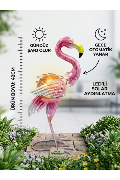 BGA Solar Işıklı Metal Flamingo Bahçe Dekoru (42 cm)